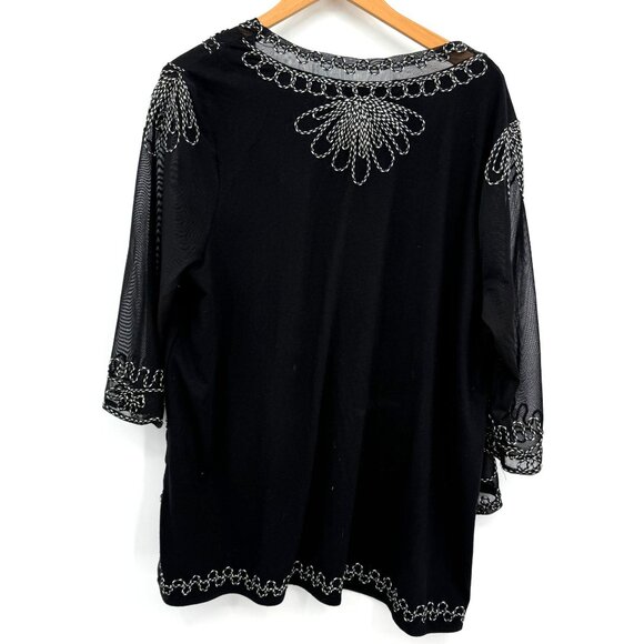 Catherines Embroidered Tunic Top Womens 1X Sheer Sleeves Faux Jacket Comfort - Picture 6 of 7